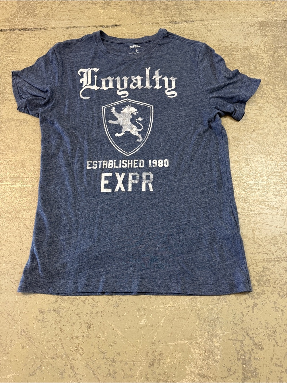 Express Men's Blue 'Loyalty' Graphic Short Sleeve Tee